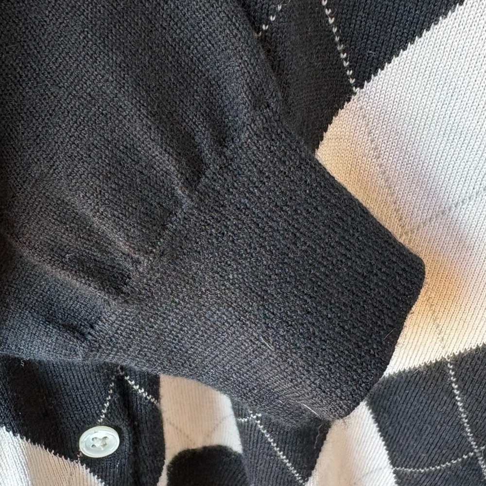 Ralph Lauren Golf Argyle Black White Silk Cashmere Cardigan Size Medium - Picture 8 of 12